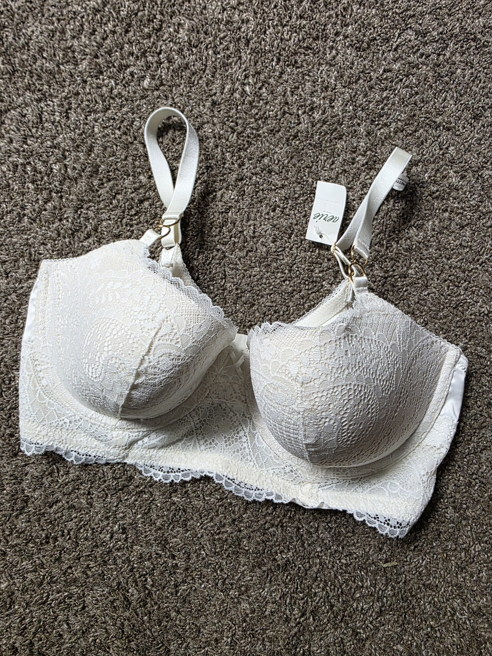 aerie Cream Lace Longline Bra with Padded Cups